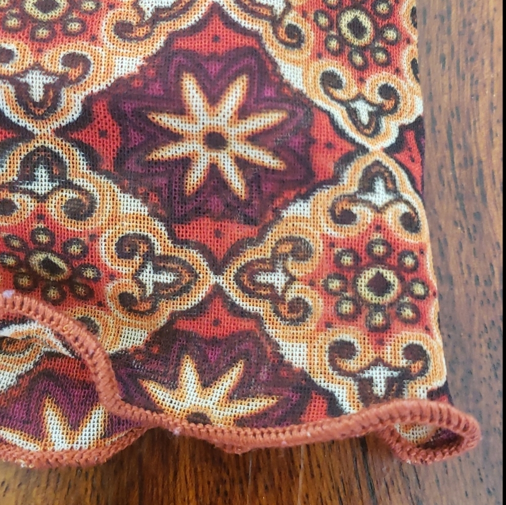 💐 VINTAGE 90's Boho Slip Skirt | Rust Orange Mustard Yellow Plum | MEDIUM - Picture 2 of 10